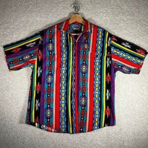 Vintage 80s/90s Rafter multicolor Aztec button up western short sleeve shirt